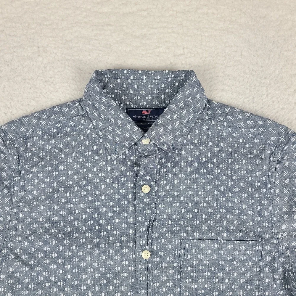Vineyard Vines Murray Shirt Mens Small Blue Slim Fit Preppy Hawaiian Button Up